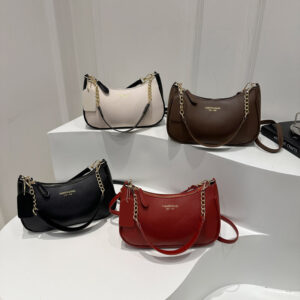 Retro High-End Solid Color Underarm Crossbody Bag for Women Large Capacity Commuter Sling PU Leather Zippered Medium