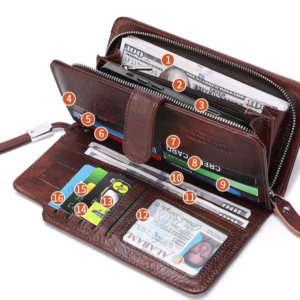 men’s genuine leather long buckle youth retro casual cowhide multifunctional driver’s license coin wallet