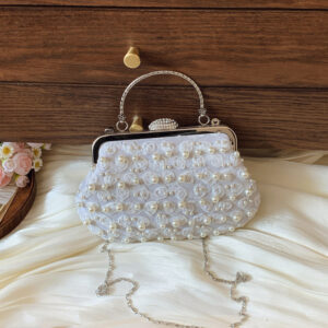 Pearl Lace Flower Clip For Women Sweet Cheongsam Evening Vacation Style Wedding Bride Bag
