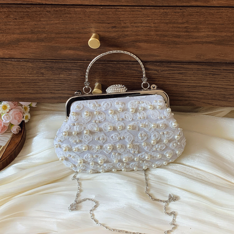 Pearl Lace Flower Clip For Women Sweet Cheongsam Evening Vacation Style Wedding Bride Bag - Image 2