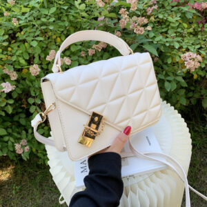 New Retro Solid Color Small 2026 Autumn Fashion Embossed Crossbody Western Style Rhombic Simple Hand Bag for Women