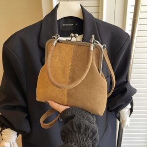 2026 New Fashionable Niche Suede Buckle Color Blocking Bag For Women Versatile Stylish Shoulder Crossbody Handbag