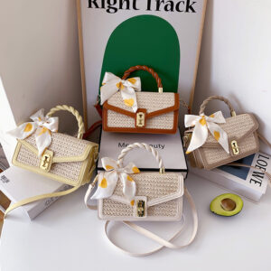 Single Shoulder Summer New Straw Bow Silk Scarf Crossbody Handbag Lock Small Fresh Woven Bag
