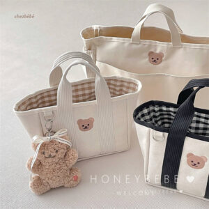 Korean INS Mommy Cartoon Bear Canvas Lightweight Multifunctional Handheld Stroller Mom And Baby Bag