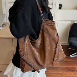 Stylish Vintage Large Capacity Tote Fashionable & Versatile Shoulder Bag With Lock Closure, Soft PU Leather, Spacious
