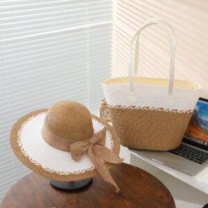 New Straw Hat Set Beach Vacation, Fashionable And Versatile, Sun Protection, Large Capacity Tote Bag For Outings