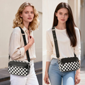 Women’s Stylish Small Square Handbag Anti-Theft Shoulder Crossbody Bag Simple Versatile Checkerboard Pattern