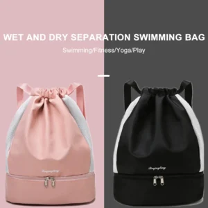 Drawstring String Knapsack Shoe Compartment Casual Bag with Mesh Pockets for Fitness Sports Yoga Exercise