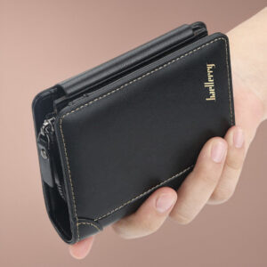 Wallet Men’s Short European And American Multi Slots Tri Fold Zipper Coin Purse Fashionable Thin Card Holder Men