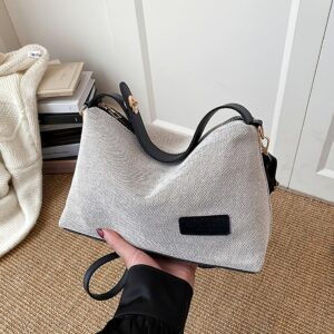 Women Minimalist Linen Texture Hobo Soft Canvas Zipper Crossbody Bag Retro Sling Shoulder Handbag For Commute