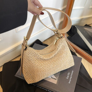 Summer New Straw Tote For Women, Large Capacity, Simple Versatile Beach Woven Bag, Commuter Shoulder And Crossbody Bag