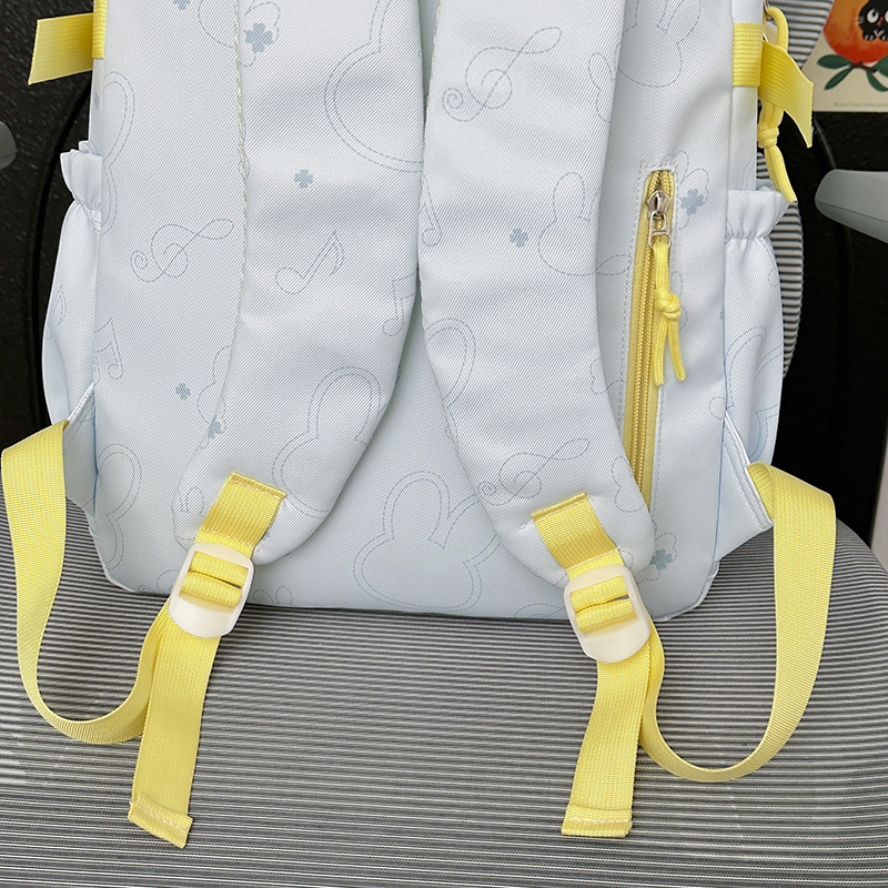Wave Print Backpack With Fluffy Decor Charms Multi Pockets Large Capacity Lightweight Girls School Travel Daypack - Image 9