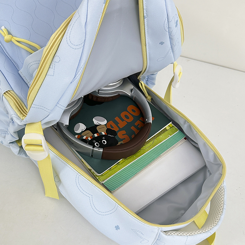 Wave Print Backpack With Fluffy Decor Charms Multi Pockets Large Capacity Lightweight Girls School Travel Daypack - Image 15