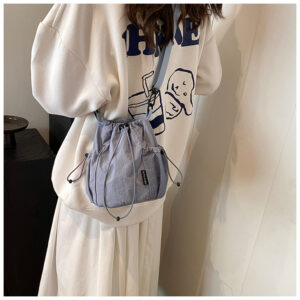 New Style Bucket Drawstring Pleated Nylon Casual Versatile Shoulder Summer For Women Niche Korean Version Crossbody