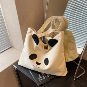 New Leisure College Student Shoulder Panda Print Large Capacity Canvas Women’s Commuter Tote Bag