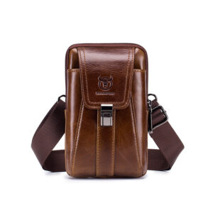 Mobile phone small waist men’s multifunctional first layer cowhide horizontal and vertical belt bag