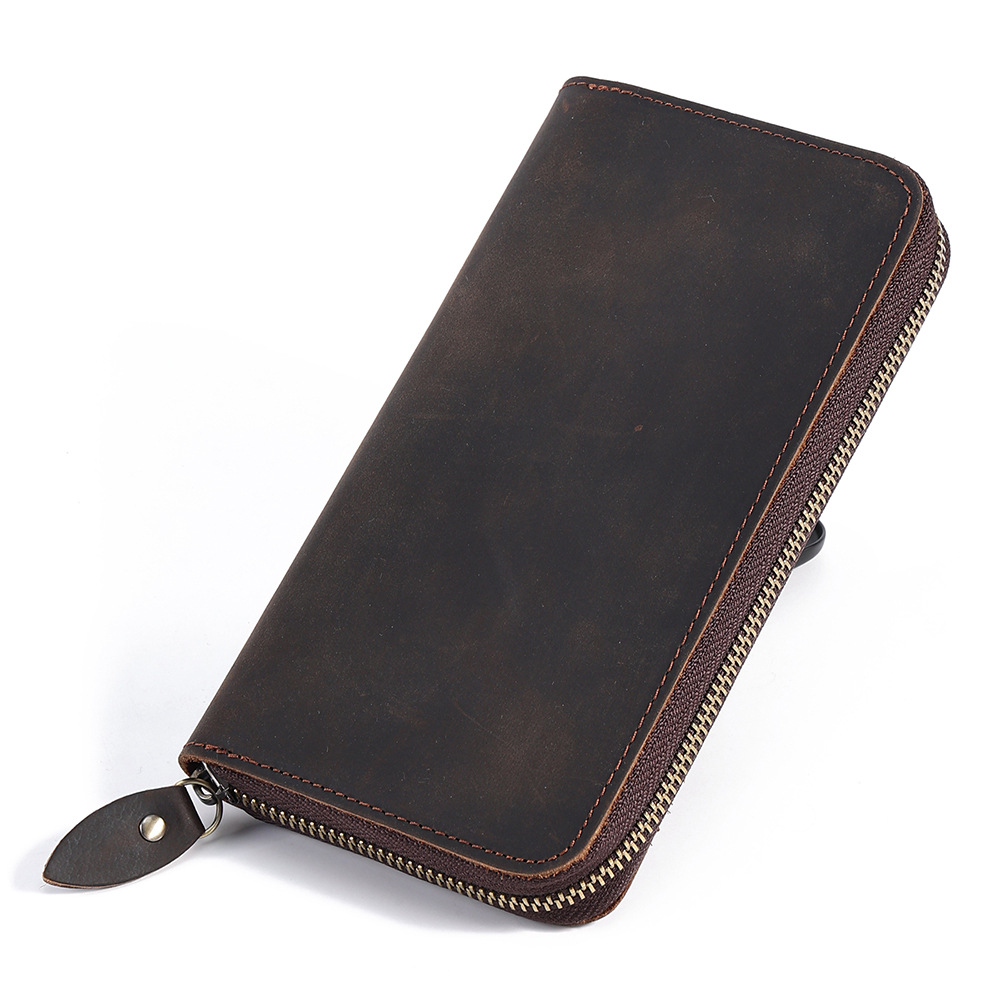 Business retro long rfid large capacity clutch bag Men's leather money clip men's wallet - Image 3