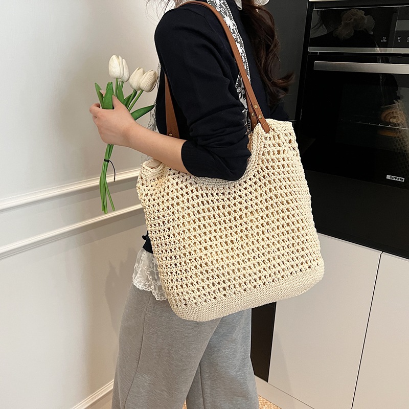 Large Capacity Lazy Style For Women 2026 New Single Shoulder Beach Vacation Woven Commuter Tote Bag - Image 3