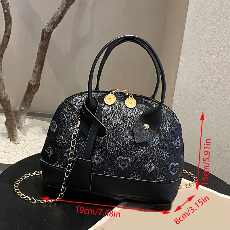 Printed Dome Women Crossbody Bag Contrast PU Trim Top Handle Chain Shoulder Handbag - Image 6