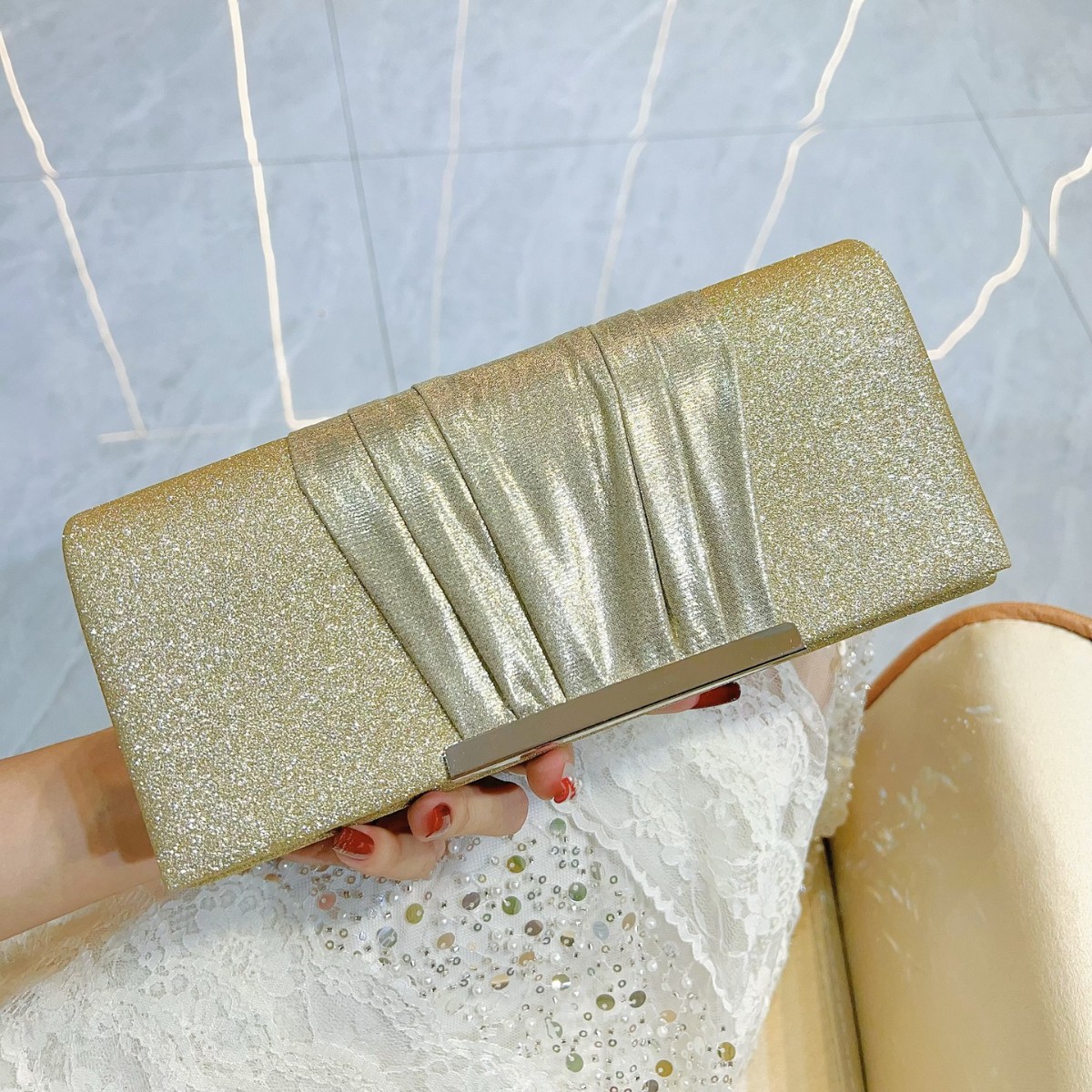 New Clutch Sequin Pleated Women's Evening Flap Luxurious Shoulder Crossbody Bag - Image 8