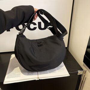 Women Black Nylon Hobo Adjustable Strap Lightweight Casual Crossbody Shoulder Bag