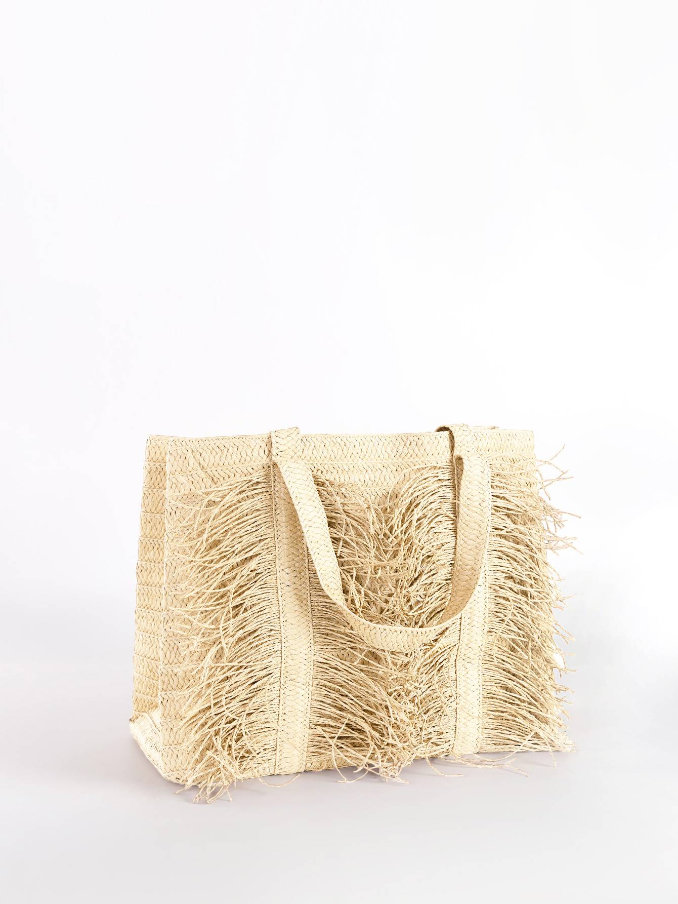 Raffia Tote With Fringe - Handwoven Straw Beach Bag For Women (2026 Summer Collection) - Image 5