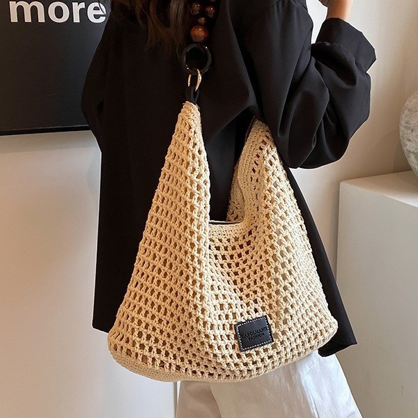 Beach Vacation Woven For Women 2026 New Hollow Knit Handbag Large Capacity Shoulder Underarm Bag - Image 4