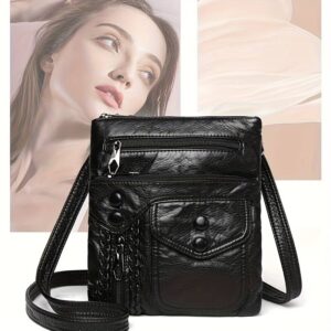 Multi Pockets Leather Crossbody Bag Women Adjustable Strap Mini Daily Phone Shoulder Handbag