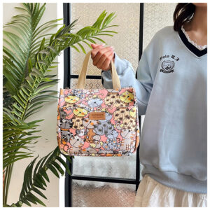 Korean Style Fresh Print For Women Office Workers Lunch Box Canvas Small Tote Bag Handbag