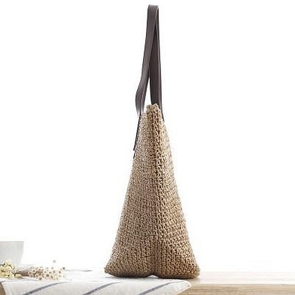 Straw Mori Women's Shoulder Woven Beach Casual Tote Bag - Image 3