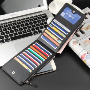 Men’s Long Zip Wallet, Cross Texture Multi Card Holder, Slim Large Capacity Purse For Credit Cards, Cash & ID Cards