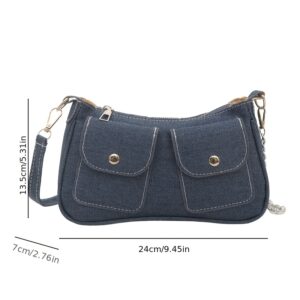 Denim Hobo Underarm For Women Chain Strap Double Pocket Retro Y2K Shoulder Crossbody Bag