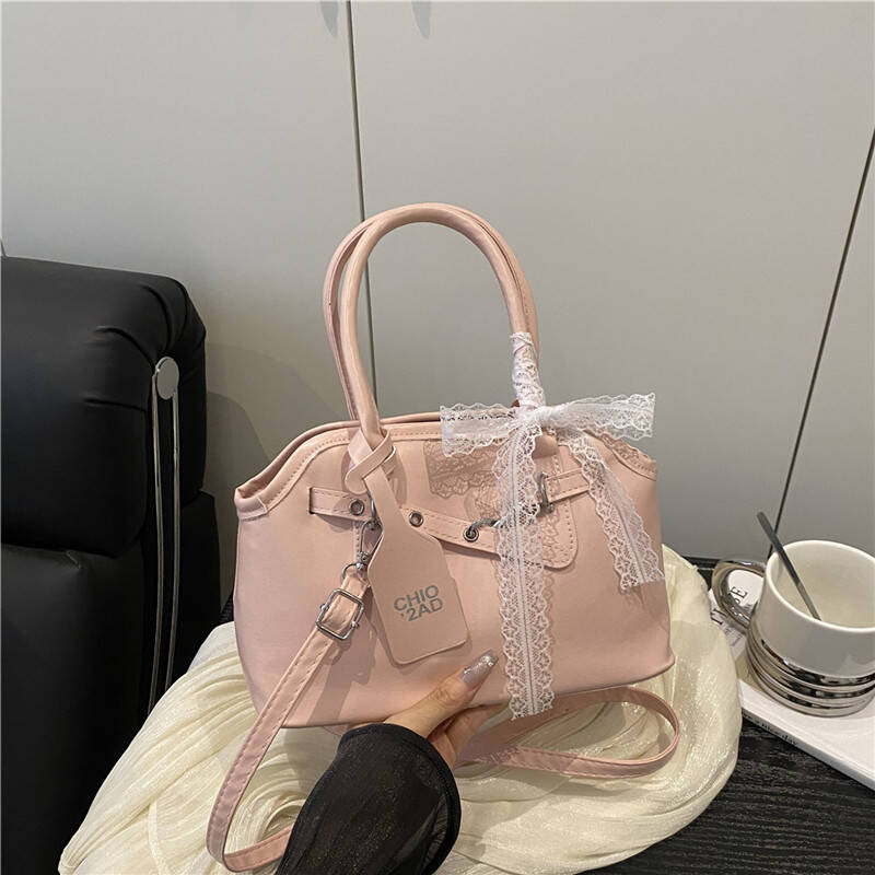 Pink Lace Bow Mini Satchel Bag Women Top Handle Adjustable Crossbody Daily Handbag - Image 2