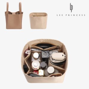 Elegant Satin Lined Handbag Organizer Insert For Tote Bags Small Medium Size With Side Zipper Cover Options In Beige And
