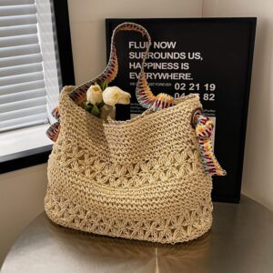 Vacation Style Straw For Women 2026 New Summer Trend Woven Beachside Large Capacity Shoulder Tote Bag
