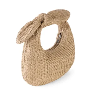 Summer New Vacation Style Bowknot Straw Handbag Crescent Clutch Women’s Bag