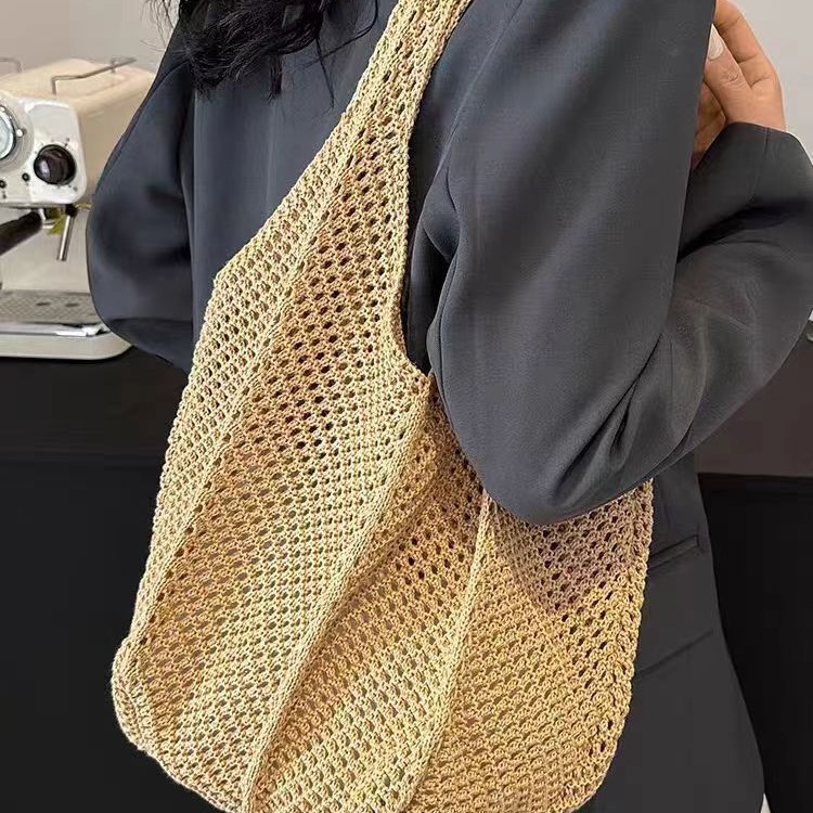 Summer Large Capacity Commuter Tote For Women 2026 New Brown Woven Fashion Underarm Bag - Image 2