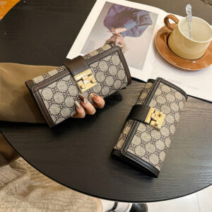 Fashion Luxury Classic Retro Flip Trendy G Monogram Pattern Microfiber Leather Buckle Folding Card Bag For Commuting