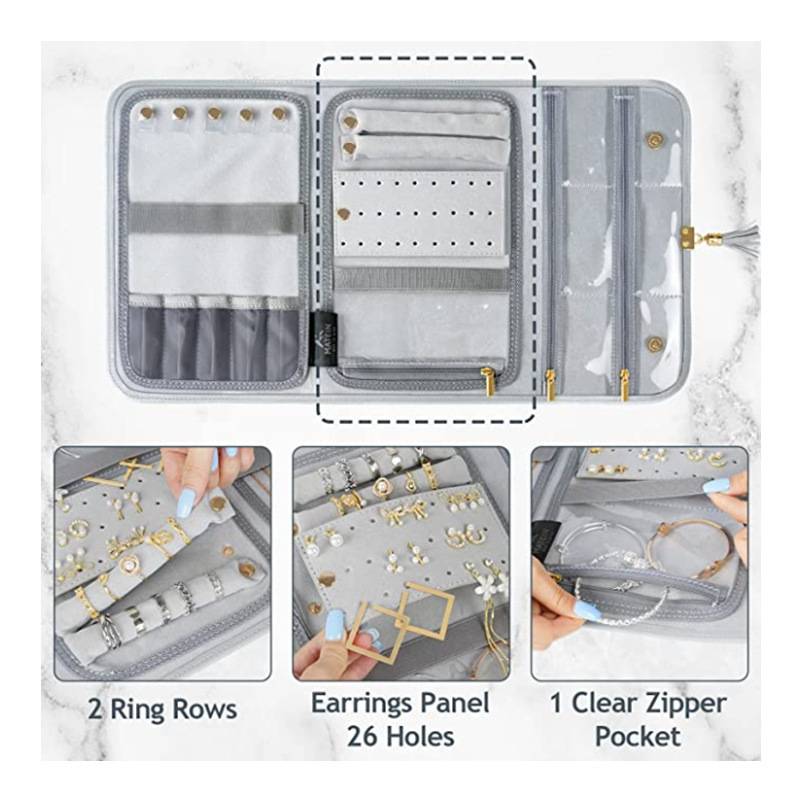 Designer fashion new folding travel portable storage multi-ring earrings jewelry bag - Image 3