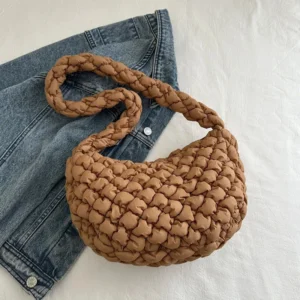 Fashion Winter Soft Pleated Plaid Shoulder Women Casual Handbags Versatile Crossbody Bags For Daily Used 250324