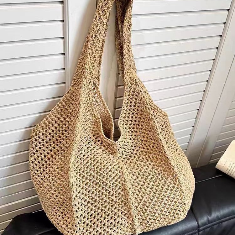 Summer Large Capacity Commuter Tote For Women 2026 New Brown Woven Fashion Underarm Bag - Image 3