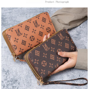 European And American Fashion Double-Layer Zipper Coin Purse, Women’s Wrist Strap Handbag, Mens Womens Bag