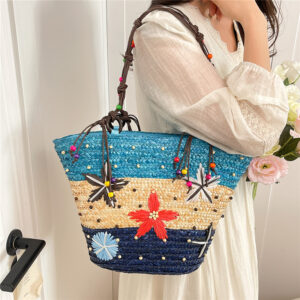 Women’s Tote With Embroidery, Starry Sky Pattern, Single-shoulder Bucket Bohemian Handmade Woven Bag, Beach Bag For