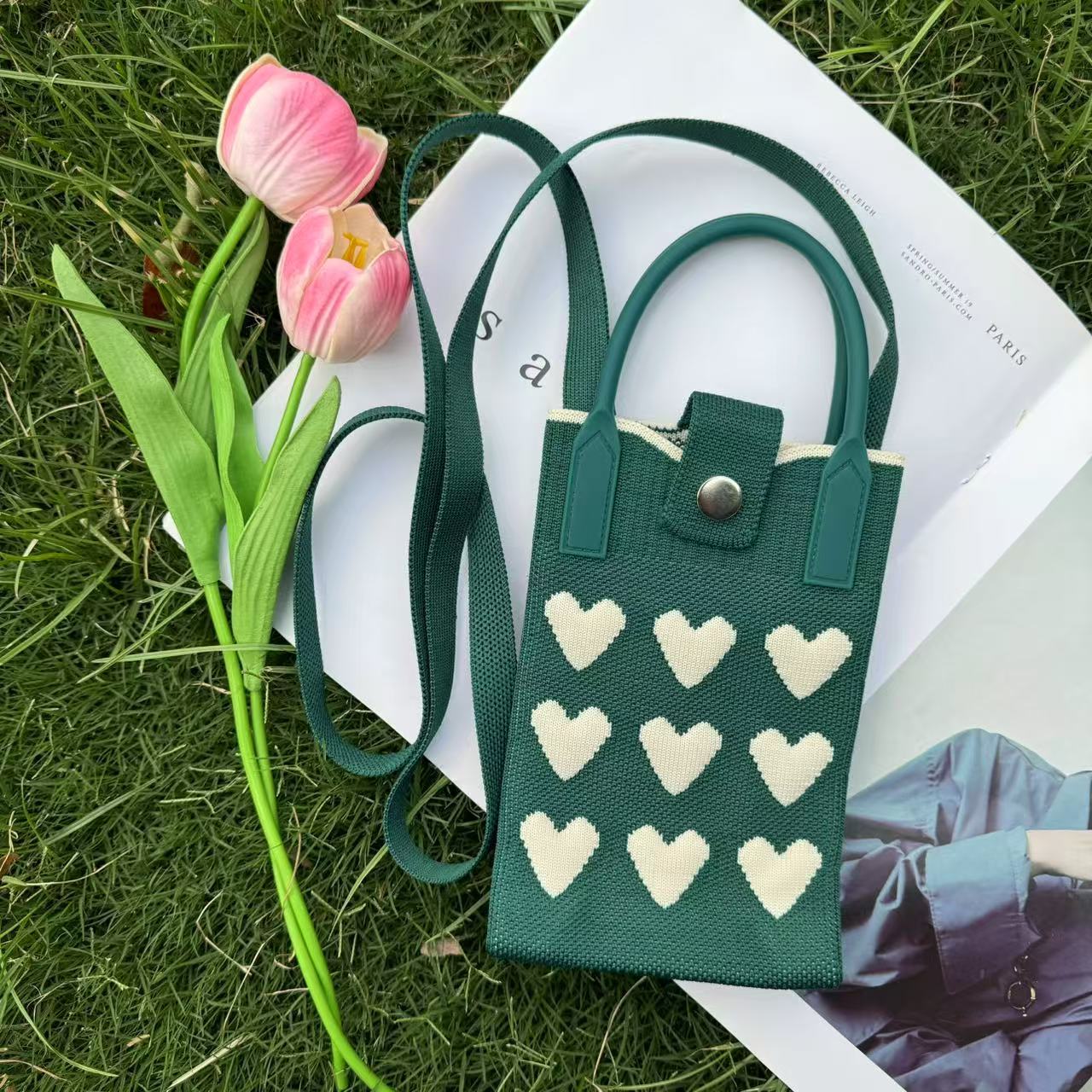 Love Fashionable Versatile Mobile Phone Portable Messenger Knitted Bag - Image 3