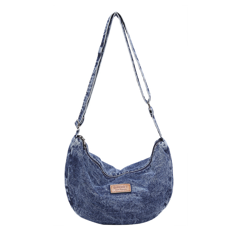 Women's New Shoulder Simple Ladies Denim Dumpling College Student Fashion Canvas Bag - Image 7