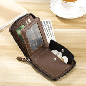 2026 New Men’s Square Bag Zipper Coin Purse Card Holder ID Case Multi-Card Slot Leather Wallet