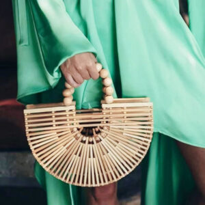 Wooden Bead Bamboo Retro Ladies Hand held Woven Fashion Beach Bag