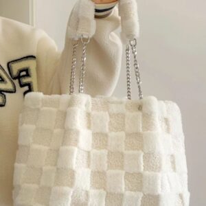 Small Milk White Plush Shoulder Casual Tote Student Autumn and Winter Large Capacity Versatile Underarm Bag ins