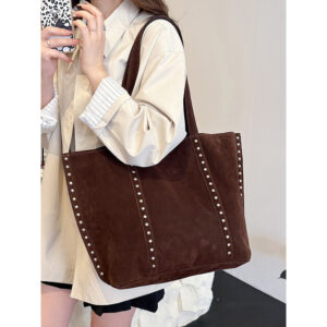 New Suede Velvet Large-capacity Tote High-end Cross-border Bestseller Rivet Hand Bag, Retro Underarm Crossbody