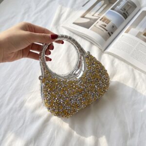 2026 Designer Metallic Sparkling Diamond Floral Evening Acrylic Textured Hand New Design Cross Body Bag
